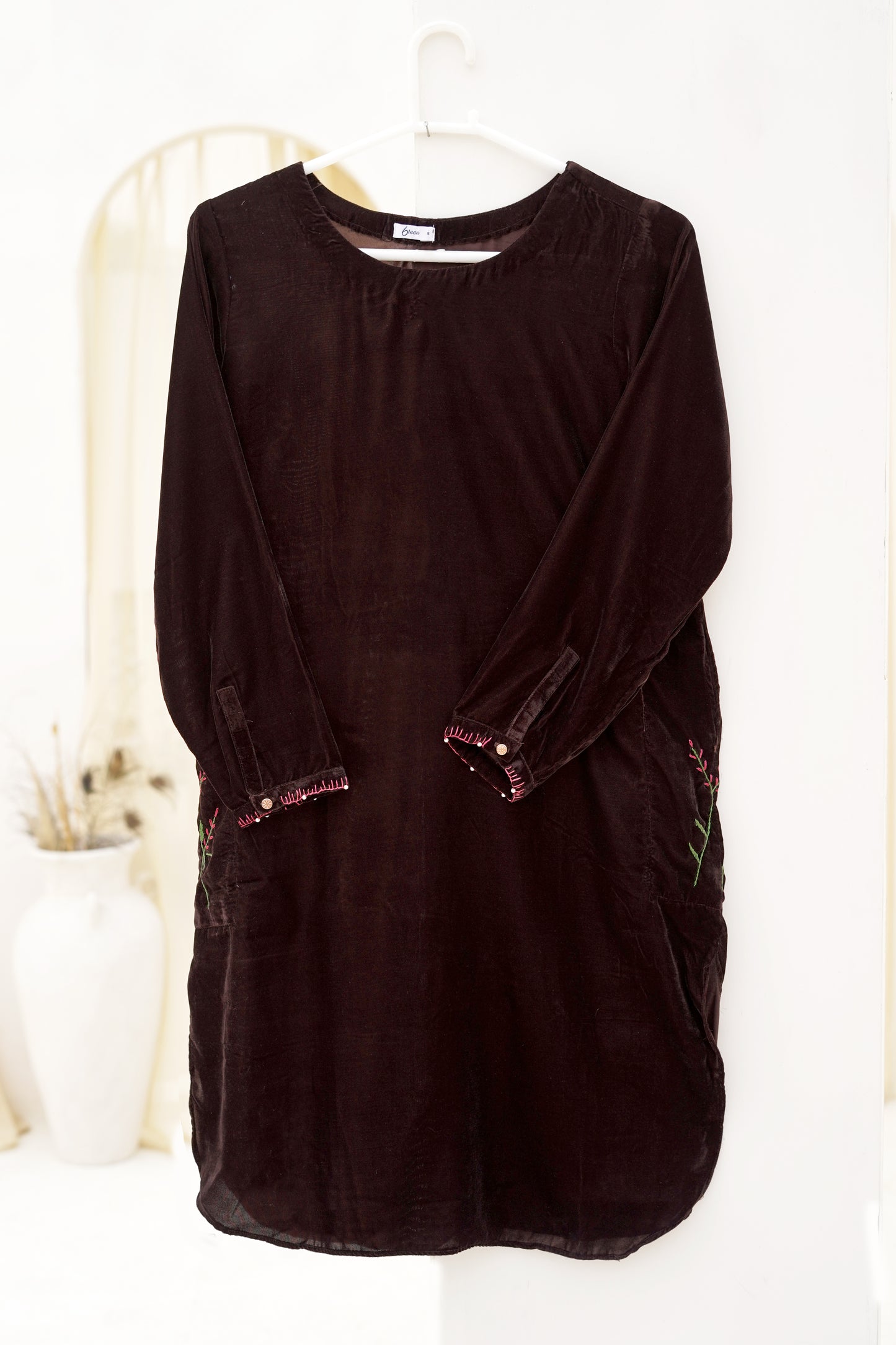 Handcrafted Brown Velvet Embroidered Shirt