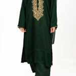 3 Pc Raw Silk Green Embroidered Suit